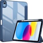 ProCase for iPad 10th Gen Case with Pencil Holder 2022 iPad 10.9 Inch Case, Clear Transparent Back Shell Trifold Protective Cases Shockproof Cover for 2022 iPad 10th Gen A2696 A2757 A2777 -Navy