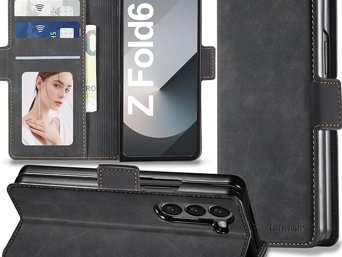 Samsung Galaxy Z Fold 6 Case, Flip Leather Cover with Hinge Protection, Slim Magnetic Wallet Case with Card Holder, Shockproof Full-Body Protective Case
