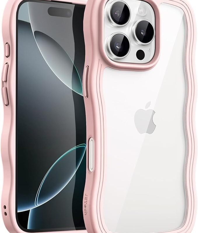 Wavy Case for iPhone 16 Pro Max 6.9-Inch, Cute Wave Frame Curly Shape Shockproof Phone Cover for Women and Girls