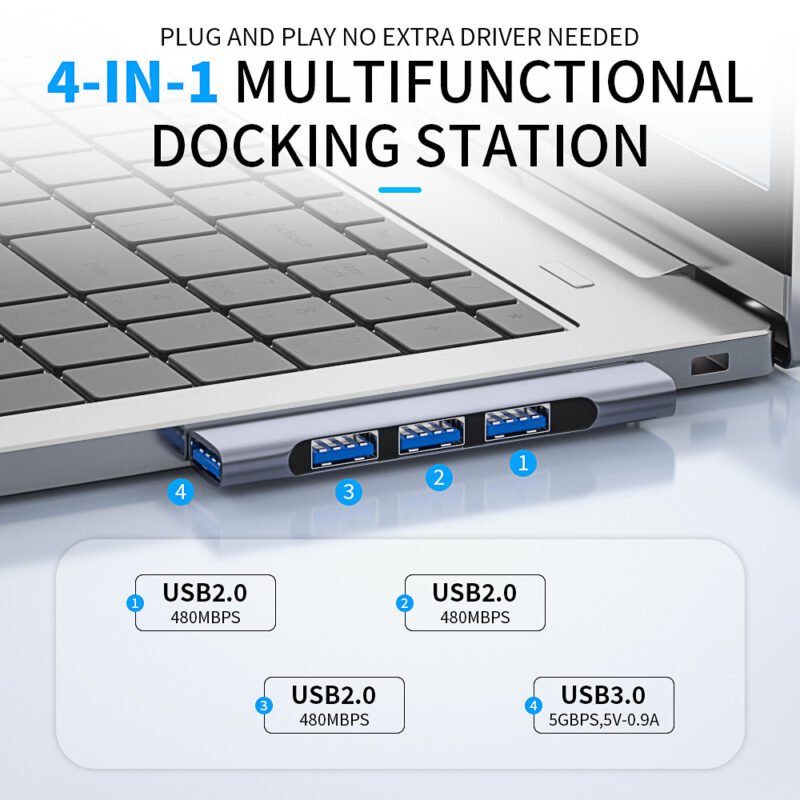 High-Speed 4-Port USB-C Hub with OTG Adapter - USB 3.0 Docking Station for Laptops and PCs - Image 2