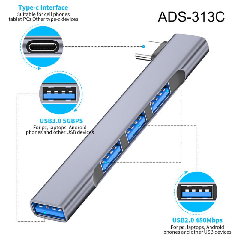 High-Speed 4-Port USB-C Hub with OTG Adapter - USB 3.0 Docking Station for Laptops and PCs - Image 6