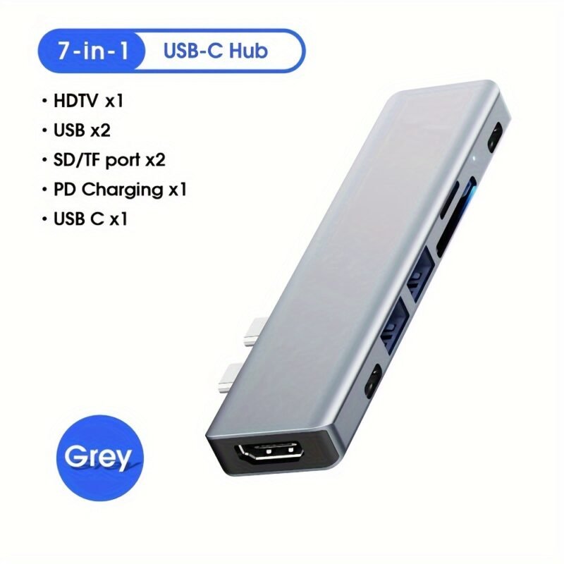 Multiport Adapter with 7 Ports Including USB-A 3.0, USB-C Data Port, 4K HDTV Output, Microsd And SD Card Reader, And 87W Power Delivery for Macbook Pro. - Image 7