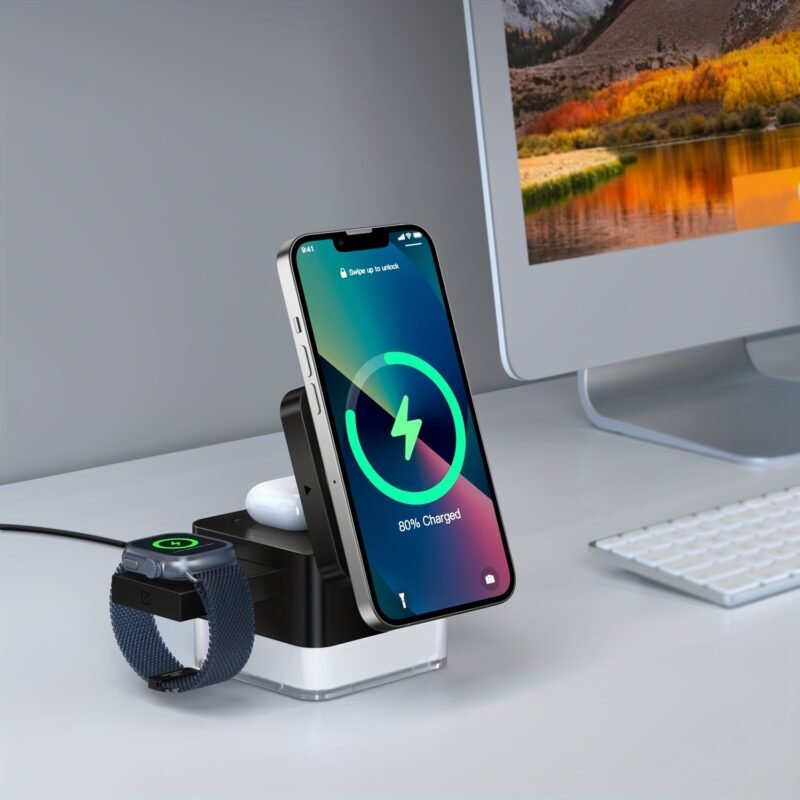 3-in-1 Wireless Charger, 15W Multi-Device Charging Station With Ambient Night Light, Fast Travel Dock Stand for iPhone, iWatch, AirPods - USB Power, 36V Max Voltage, Ideal For Bedside - Image 4