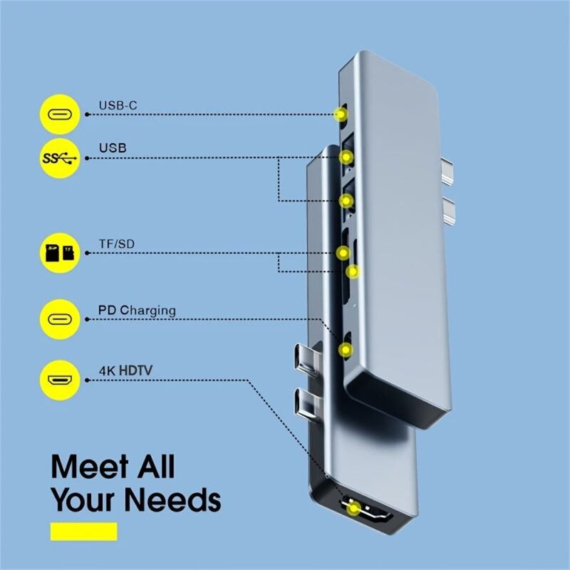 Multiport Adapter with 7 Ports Including USB-A 3.0, USB-C Data Port, 4K HDTV Output, Microsd And SD Card Reader, And 87W Power Delivery for Macbook Pro. - Image 3