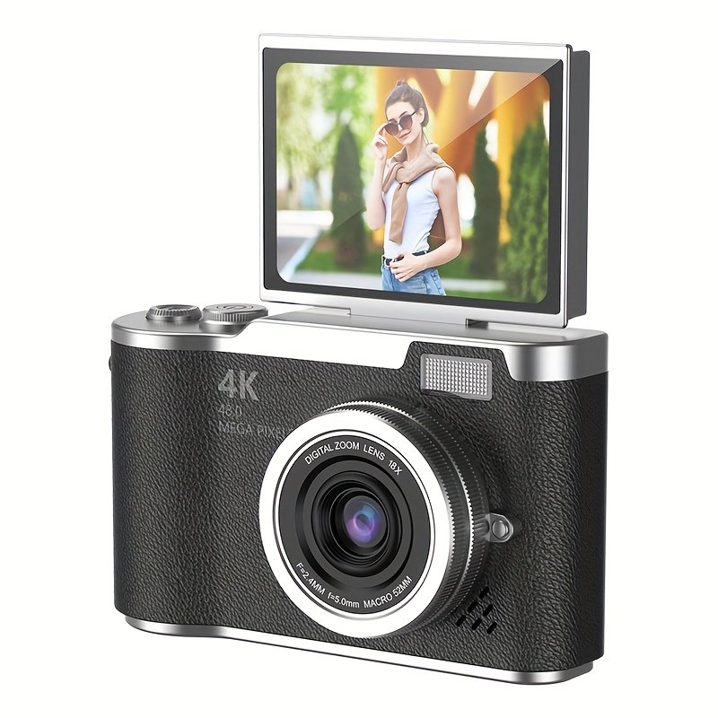 4K HD Digital Camera 6.1cm Flip Screen Professional Camera Support for Taking Photos, Recording Videos, Vlogging for Beginners Thanksgiving And Christmas Gift Vacation