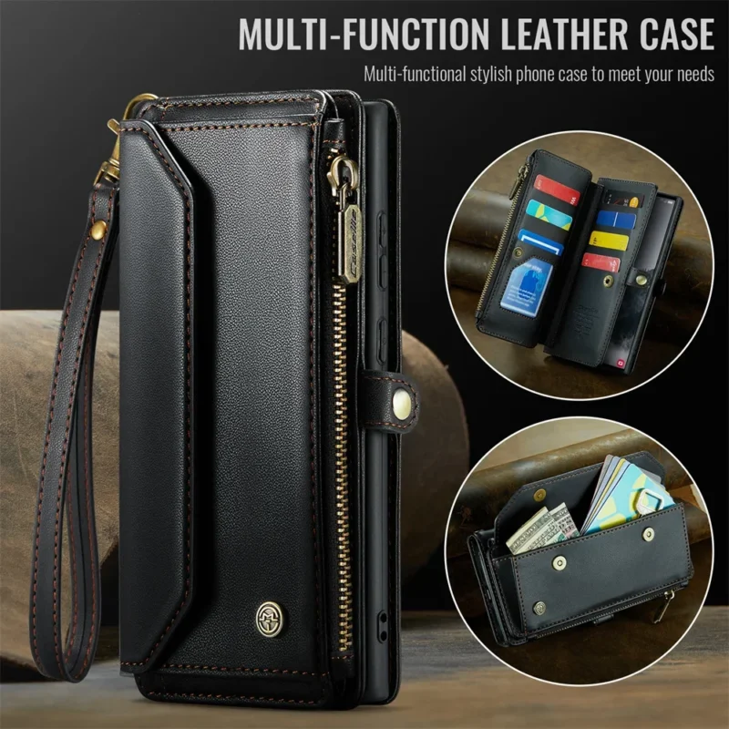 Case For Samsung Samsung S25 S24 S23 Ultra Plus FE A55 A35 A36 A56 5G PU Leather Strap Zipper Card Holder Phone Wallet Case - Image 6