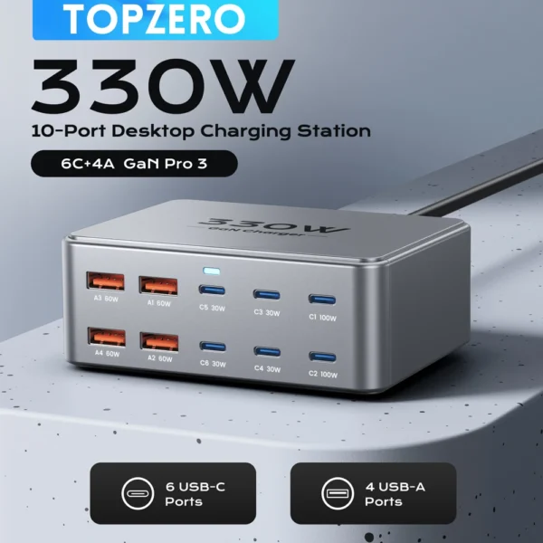 330W USB C GaN Charger 100W PD3.0 PPS QC3.0 Multiport Fast Charging Station