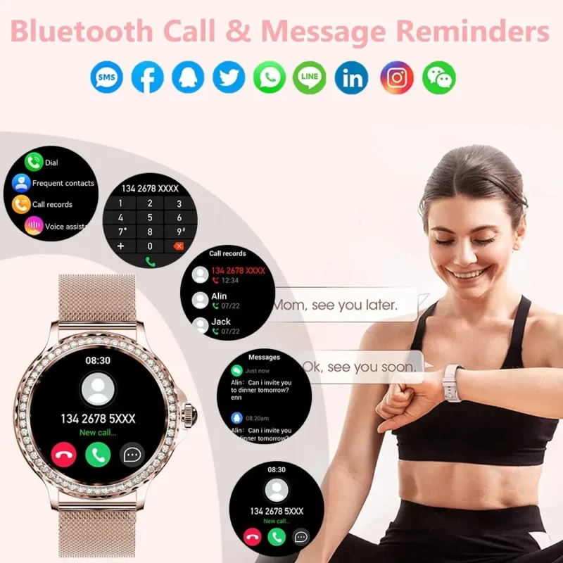 MEVADEN Rosegold Smart Watch For Lady Bluetooth Call 100+Sports Mode Fitness Women Smartwatch DIY Dials For IOS Android NX19 - Image 3