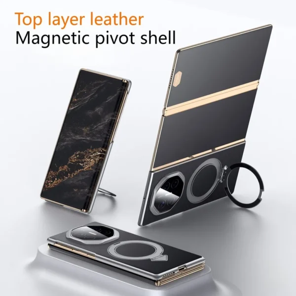 Sulada Genuine Cowhide Leather Magsafe Case For Huawei Mate XT Ultimate Design Magnetic Ring Bracket Back Cover