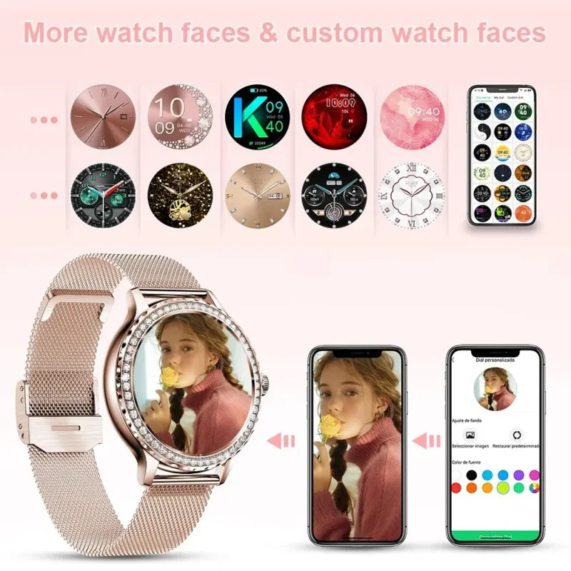 MEVADEN Rosegold Smart Watch For Lady Bluetooth Call 100+Sports Mode Fitness Women Smartwatch DIY Dials For IOS Android NX19 - Image 2