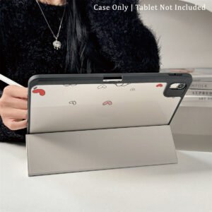 ipad air 6/5/4 & ipad 10/pro 2024/2025 case with cute cat & heart design, smart cover with keyboard slot, pastel colors (/beige/turquoise) compatible with ipad pro m3/a16, travel friendly protective cover for work, home & relaxation, tablet accessory for women & girls, smart case with built in stand & auto wake/sleep, ideal for ipad air 6/5/4 & ipad 10