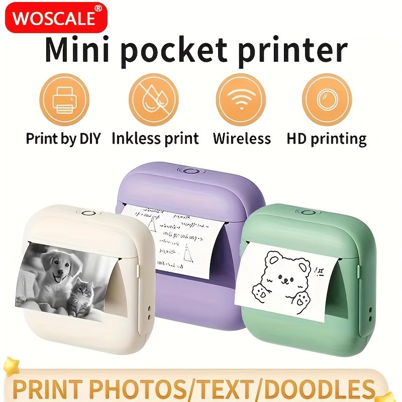woscale portable thermal printer with 13 or 1 rolls of paper instant print, wireless, hd printing for photos, labels, study notes compatible with ios/android devices, usb rechargeable, ideal for thanksgiving, christmas, halloween gifts woscale portable thermal printer with 13 or 1 rolls of paper instant print, wireless, hd printing for photos, labels, study notes compatible with ios/android devices, usb rechargeable, ideal for thanksgiving, christmas, halloween gifts