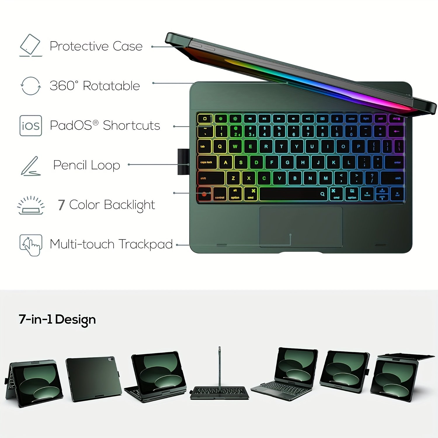 tablet case with keyboard, 360° rotatable, 7 color backlight, multi touch trackpad, light, for ipad (10.9", 2022) & ipad 11th (a16, 2025) tablet case with keyboard, 360° rotatable, 7 color backlight, multi touch trackpad, light, for ipad (10.9", 2022) & ipad 11th (a16, 2025)