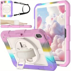 [ipad case] case for ipad (a16) 11th generation 11" 2025 (model: a3355 a3356), 360 rotating stand & pencil holder & hand & shoulder strap shockproof cover for ipad 11th generation case, black